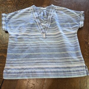 Marine Layer Bali Tunic Blue Multi Stripe Cotton Popover - Size L